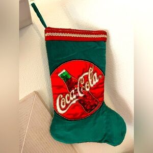Coca-Cola vintage Christmas stocking. Red and green sequins and beaded trim